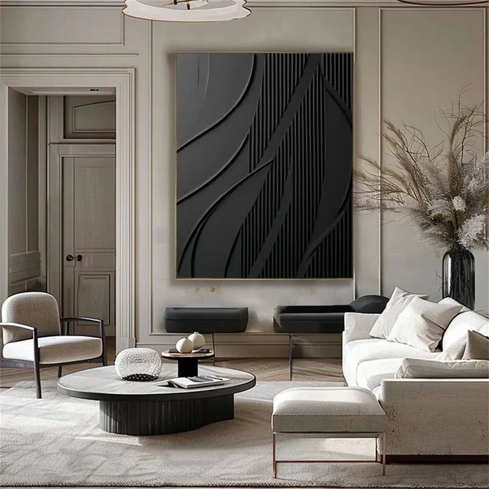 Black Minimalist Textured Canvas #MT080
