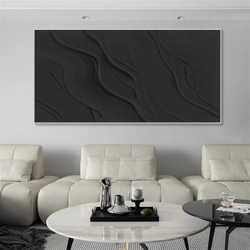 Black Minimalist Textured Canvas #MT088