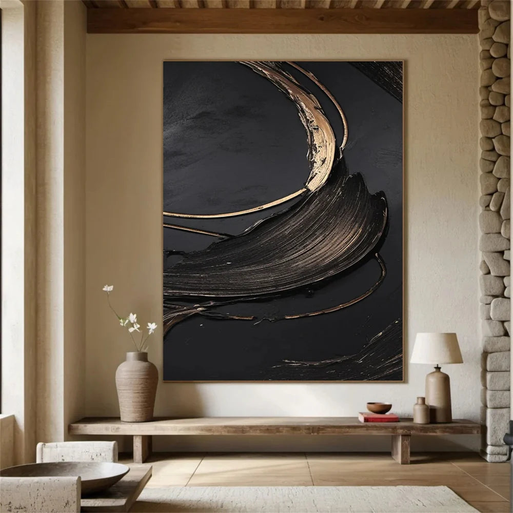 Black Minimalist Textured Canvas #MT086