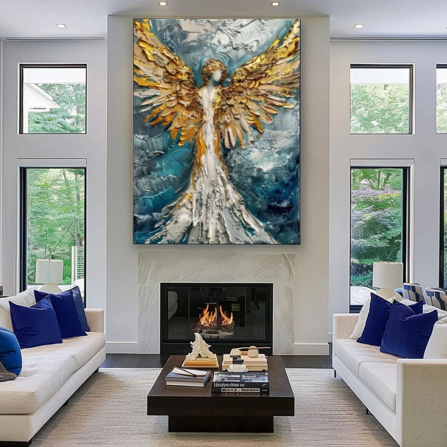 Abstract Angel Portrait Textured Canvas Art #AE131
