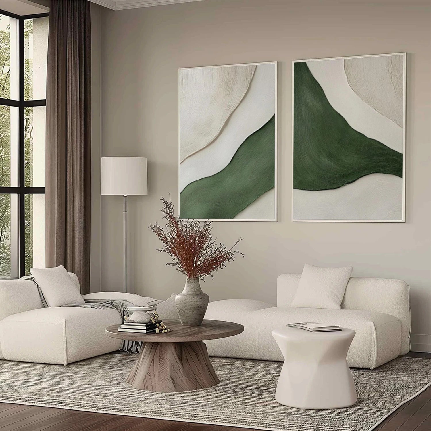 Green Minimalist Textured Canvas Art Set of 2 #MT177