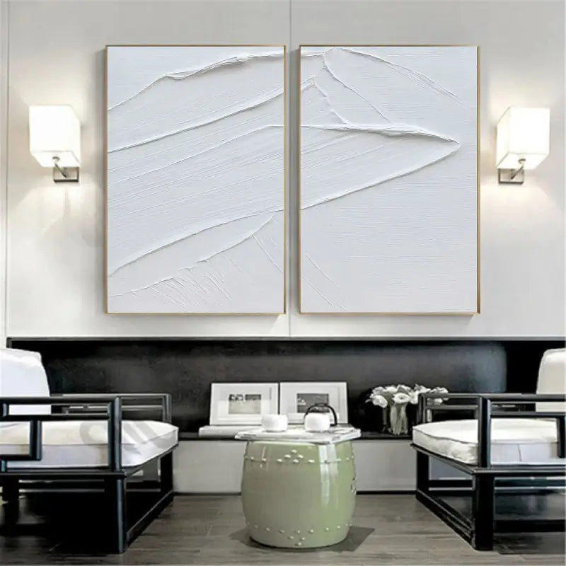 White Minimalistic Textured Canvas Art Set of 2 #MT114