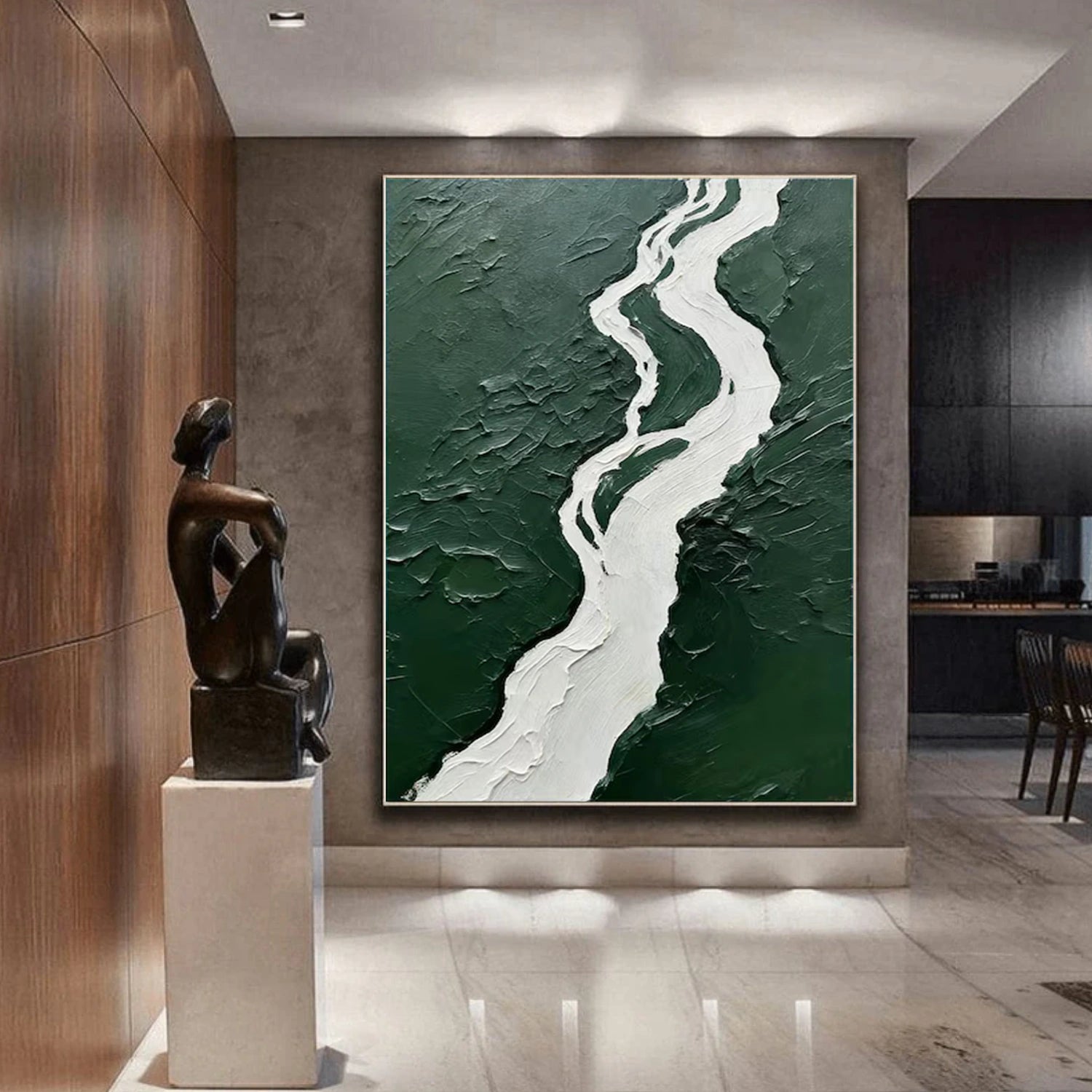 White and Green Minimalist Textured Canvas Art #MT162