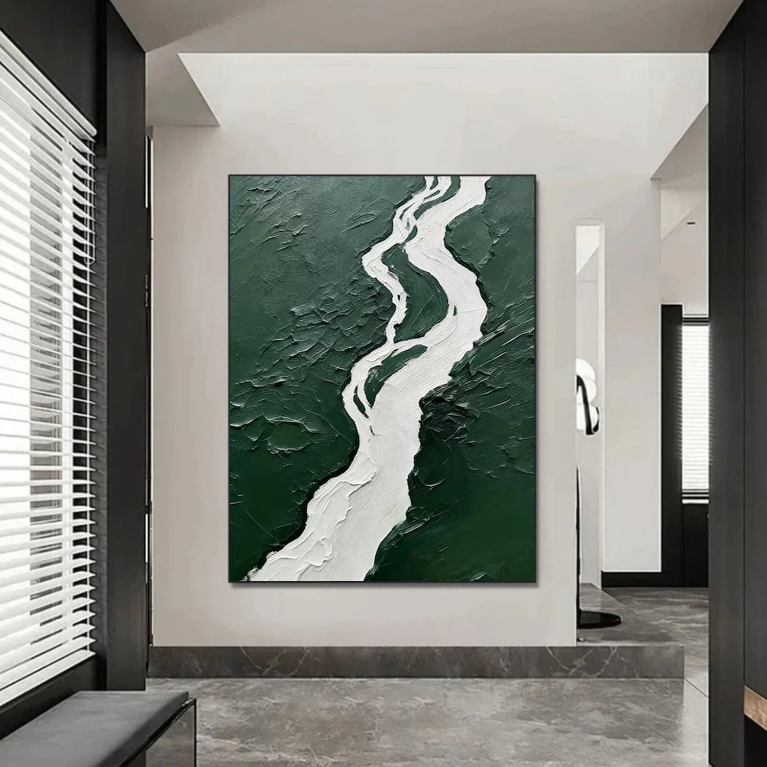 White and Green Minimalist Textured Canvas Art #MT162
