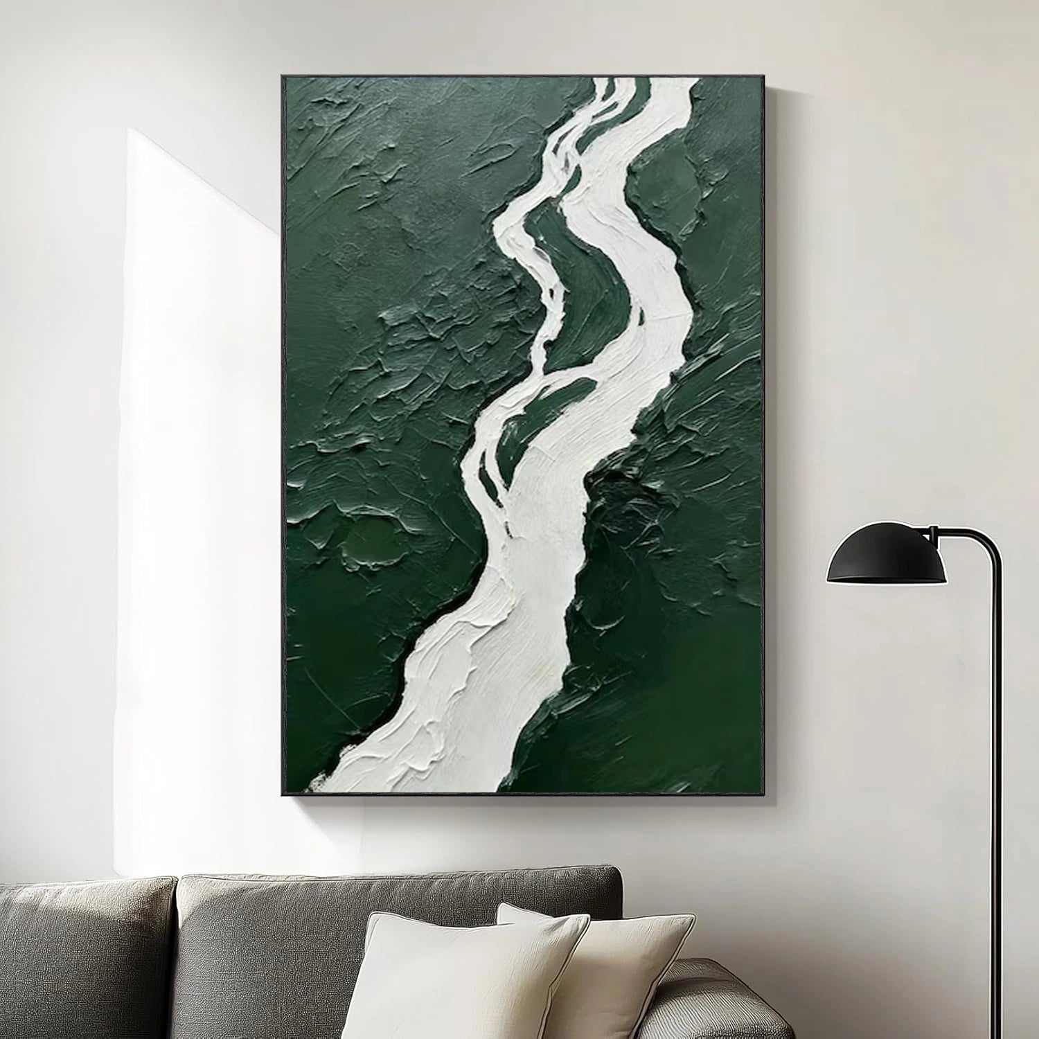 White and Green Minimalist Textured Canvas Art #MT162