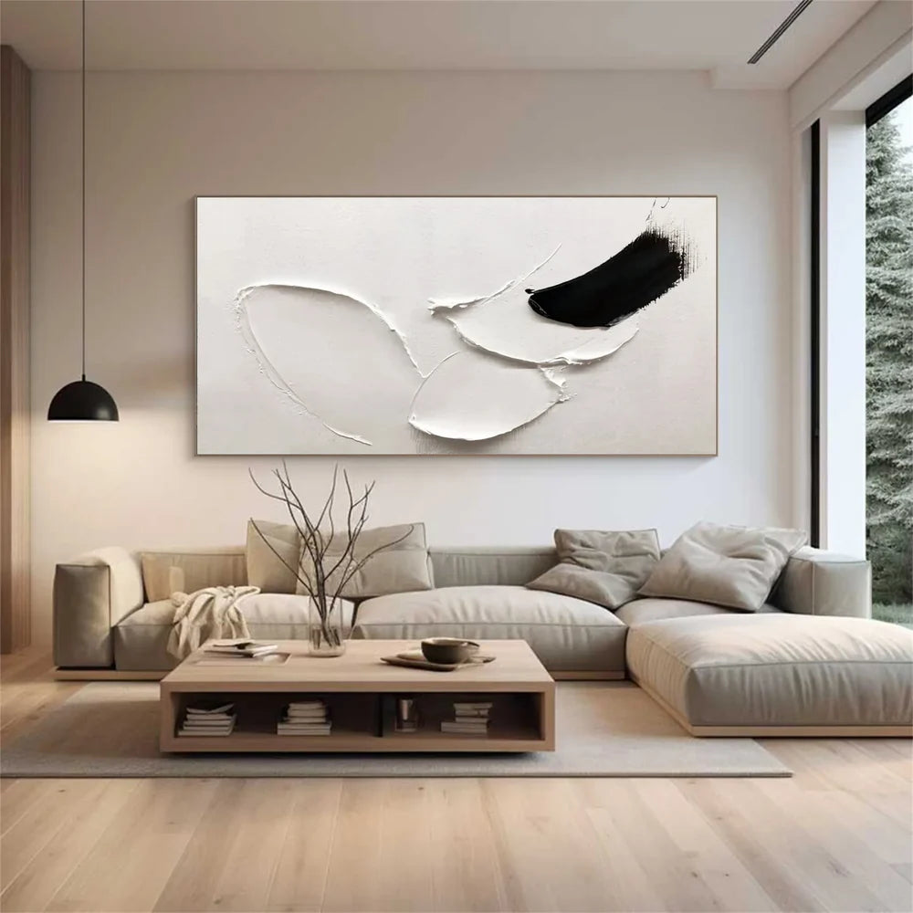 White and Black Minimalist Textured Canvas #MT094