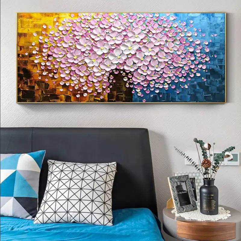 Colorful Flower And Tree Textured Painting Canvas #FT001