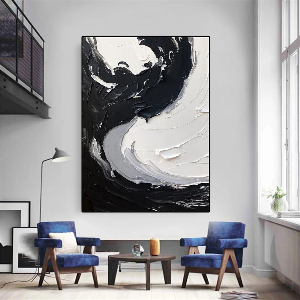 White and Black Minimalist Textured Canvas #MT111