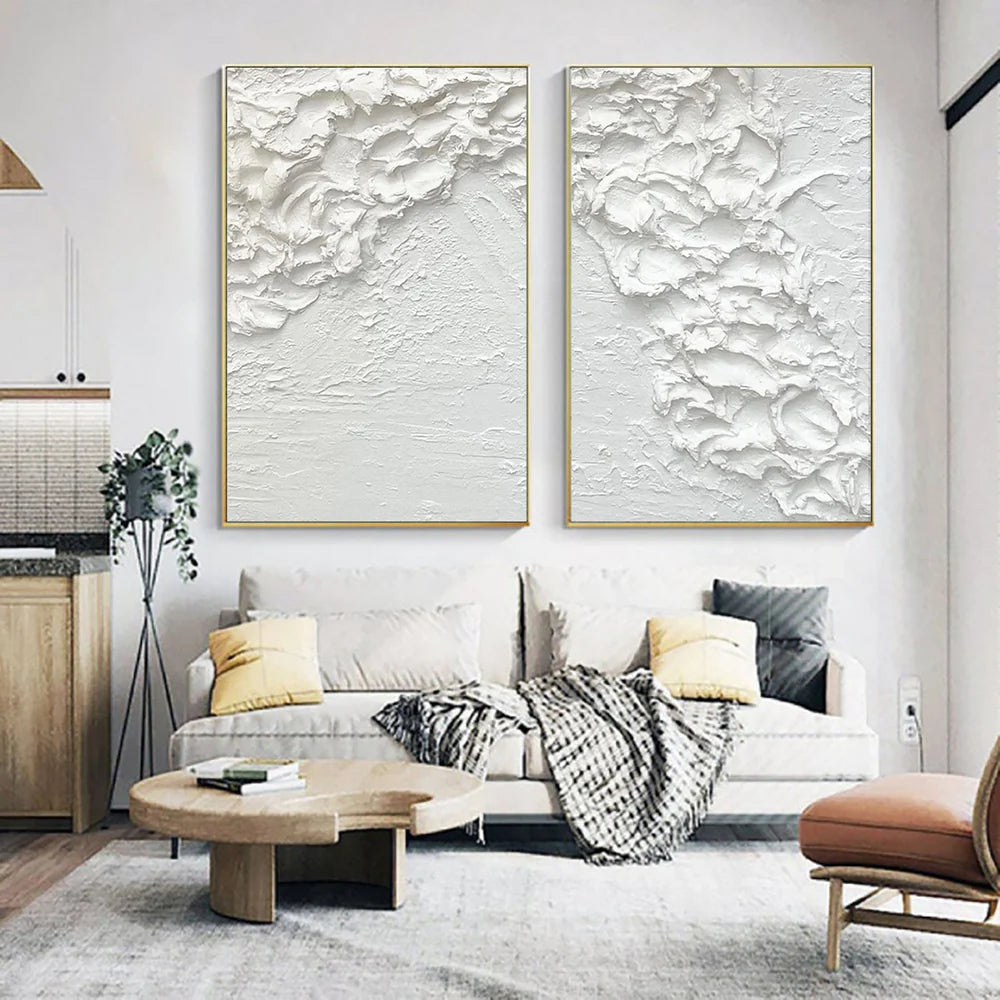 White Minimalist Textured Canvas Set of 2 #MT084