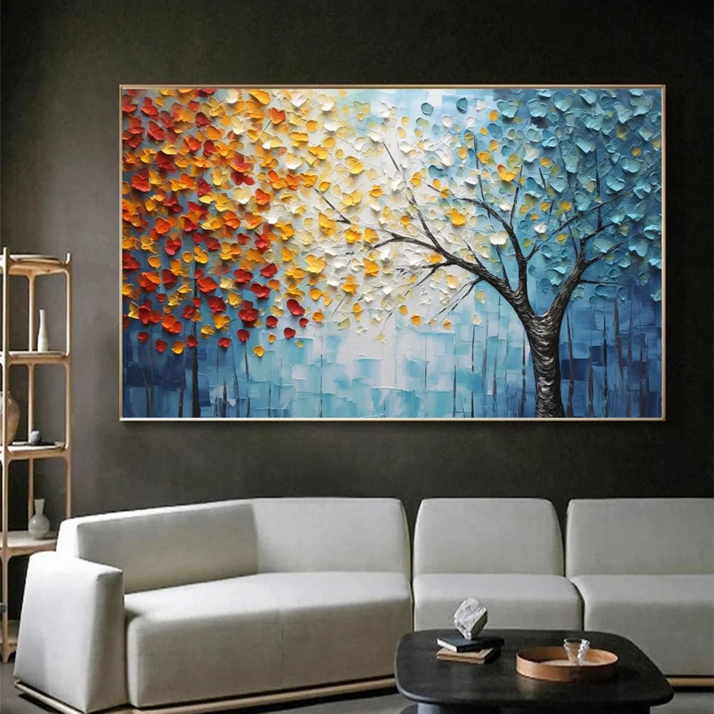 Flower And Tree Textured Painting Canvas #FT006