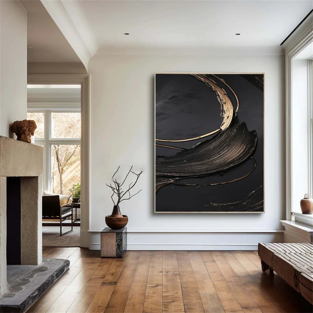 Black Minimalist Textured Canvas #MT086