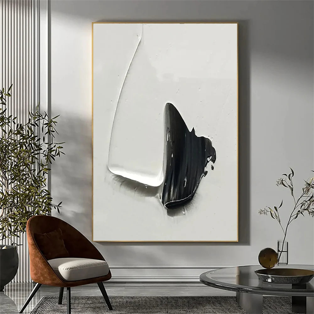 White and Black Minimalist Textured Canvas #MT082