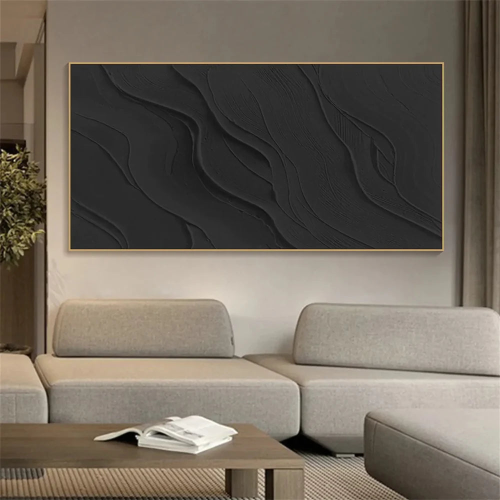 Black Minimalist Textured Canvas #MT088