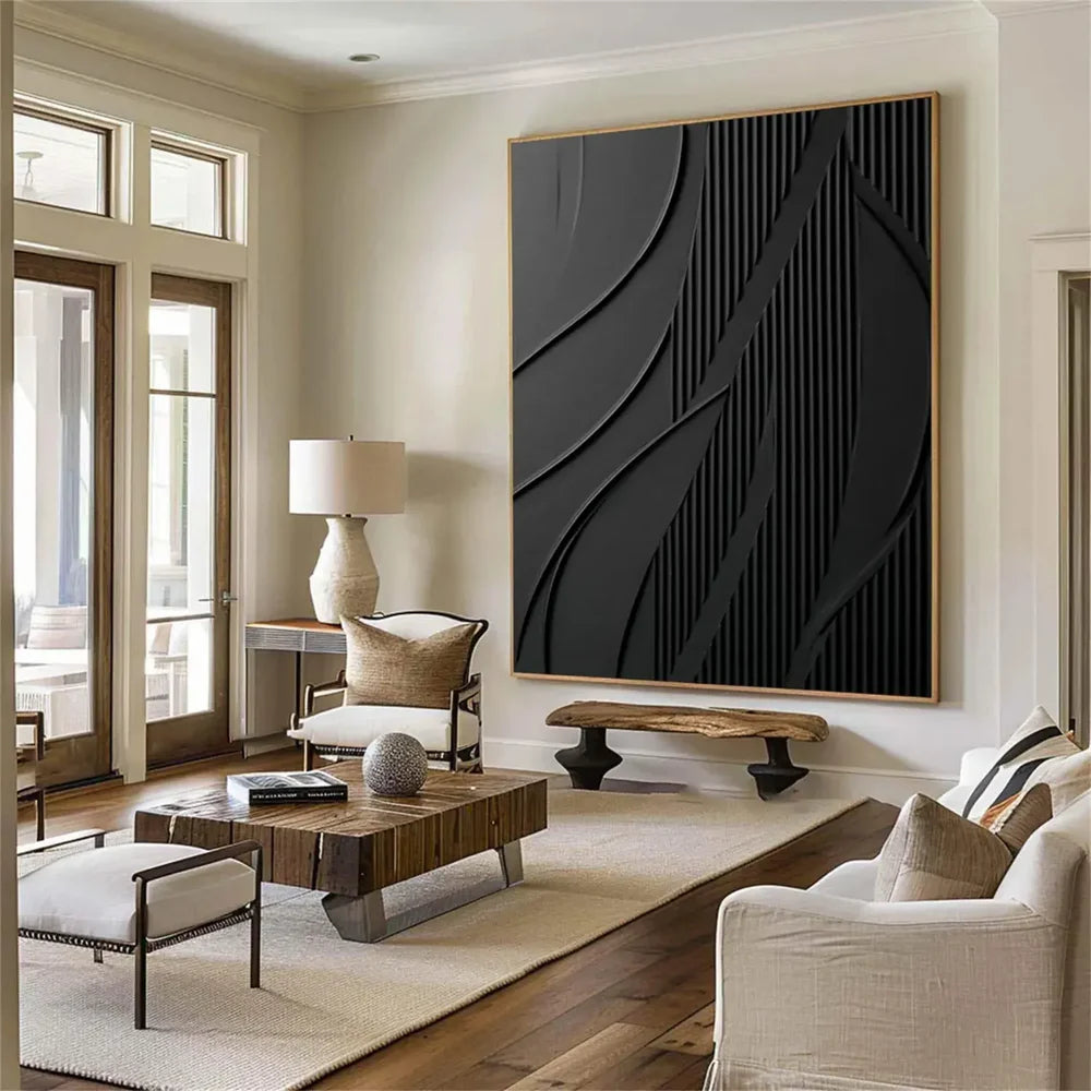 Black Minimalist Textured Canvas #MT080