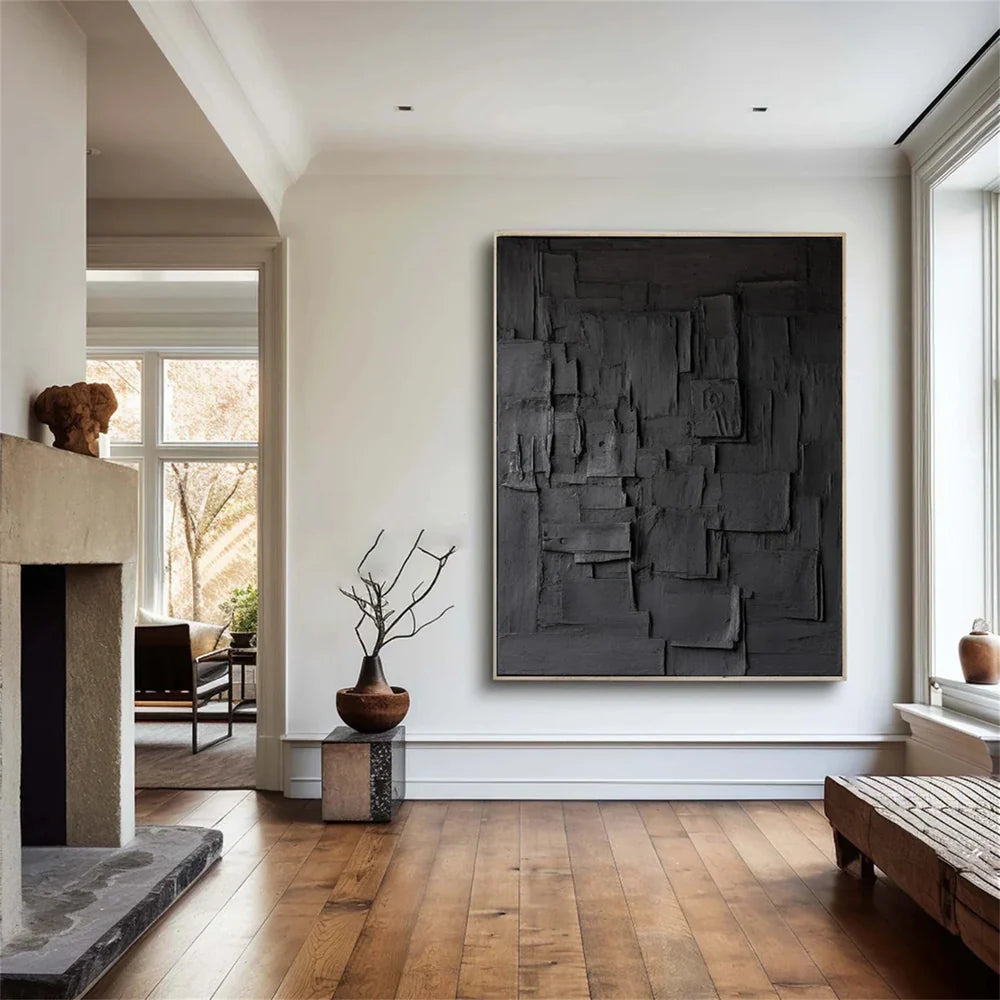 Black Minimalist Textured Canvas #MT085