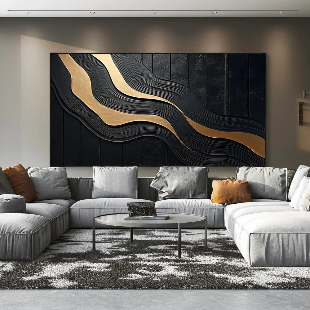 Black and Gold Minimalist Textured Canvas #MT102