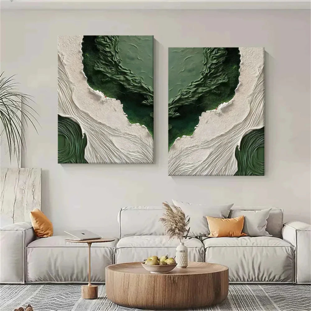 Green Minimalist Textured Canvas Set of 2 #MT106