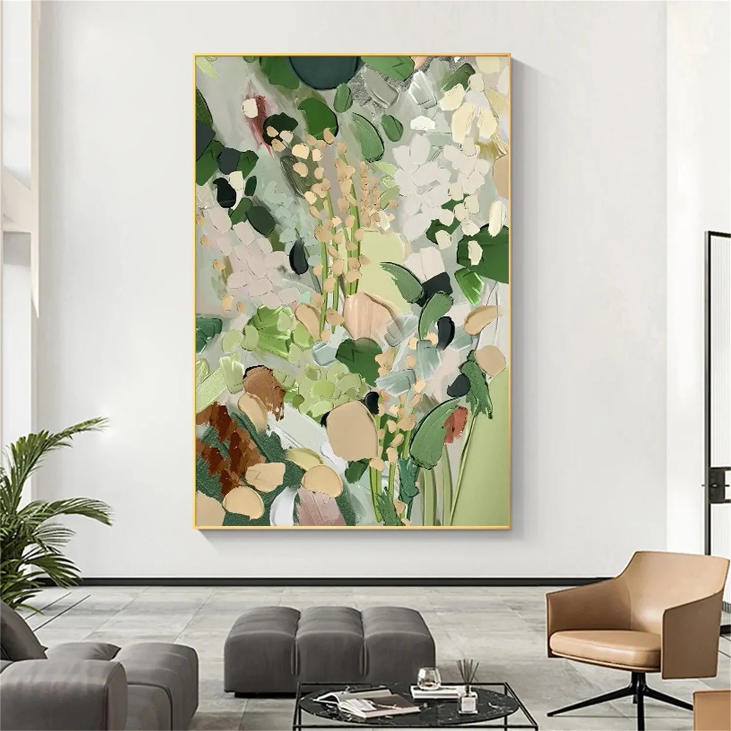 Green Flower Textured Painting Canvas #FP017