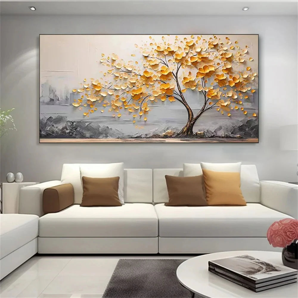 Flower And Tree Textured Painting Canvas #FT005