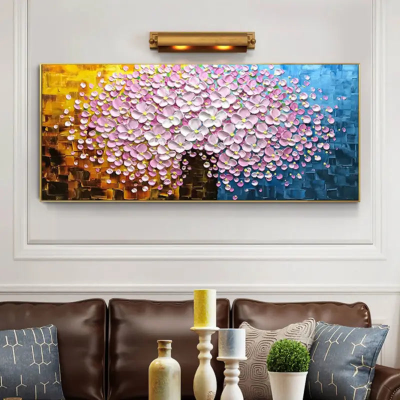 Colorful Flower And Tree Textured Painting Canvas #FT001