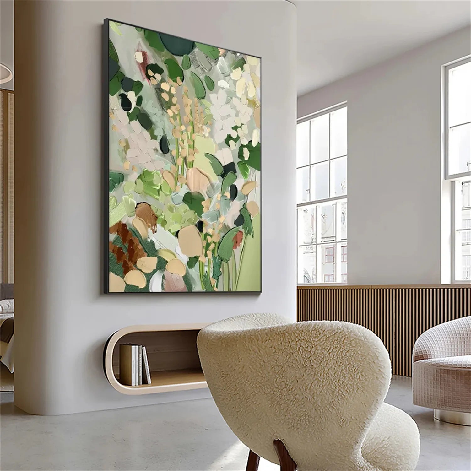 Green Flower Textured Painting Canvas #FP017