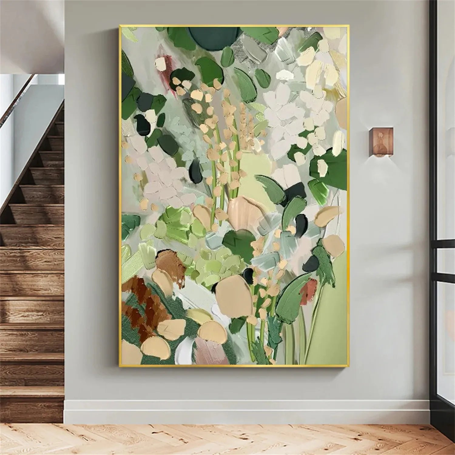 Green Flower Textured Painting Canvas #FP017
