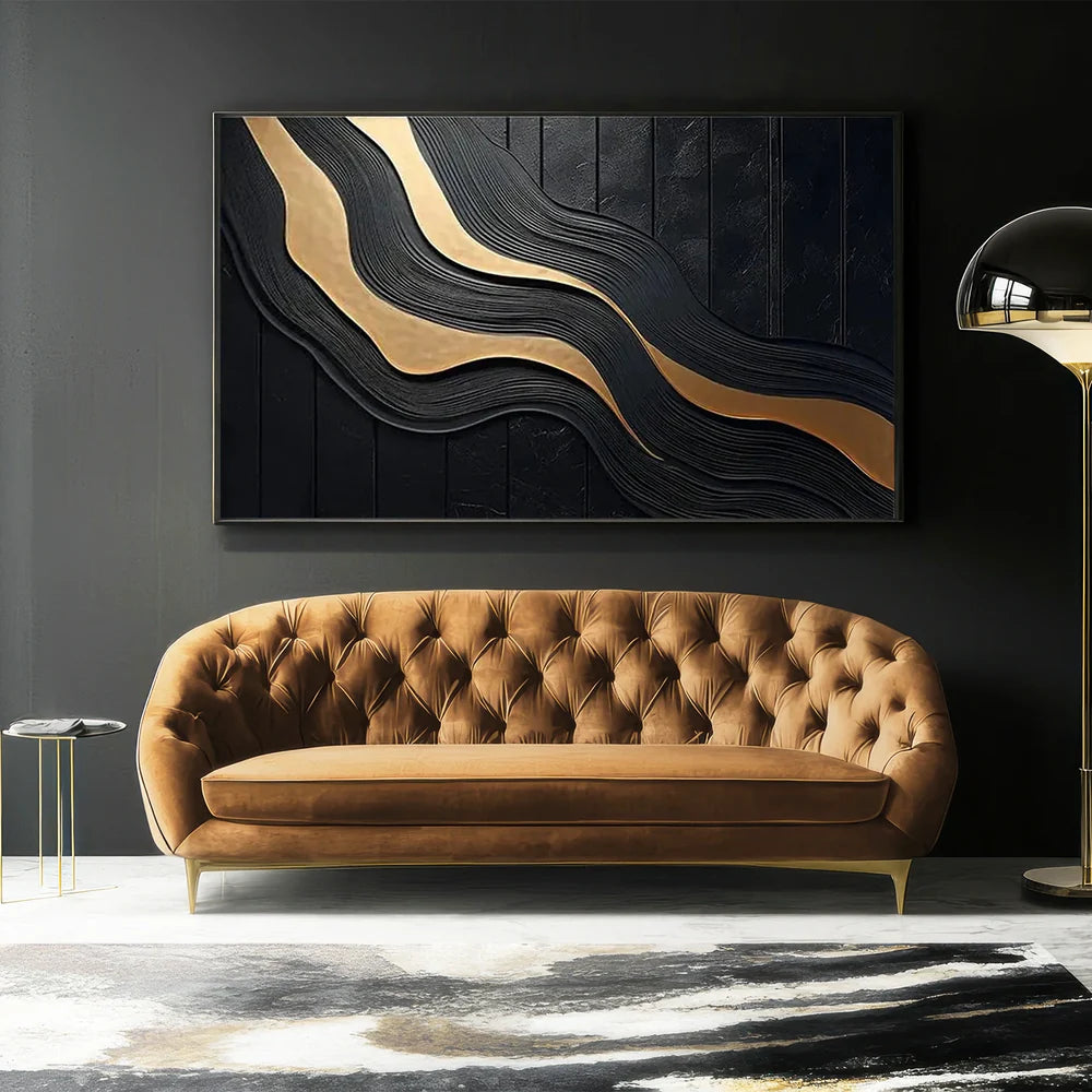 Black and Gold Minimalist Textured Canvas #MT102