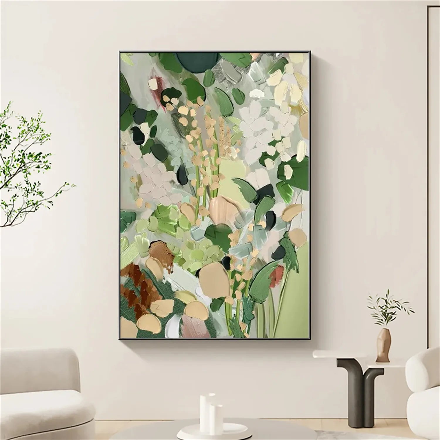 Green Flower Textured Painting Canvas #FP017