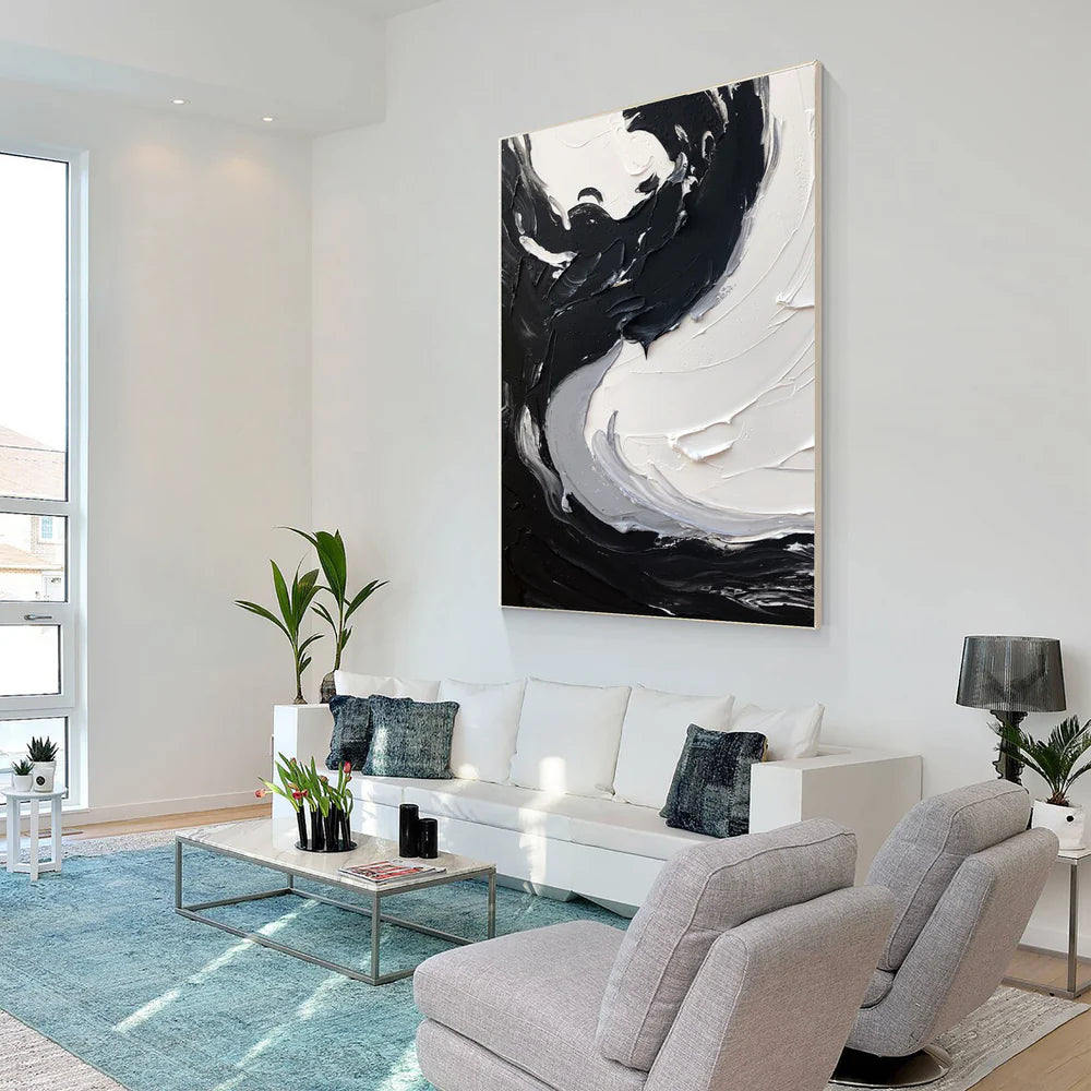 White and Black Minimalist Textured Canvas #MT111