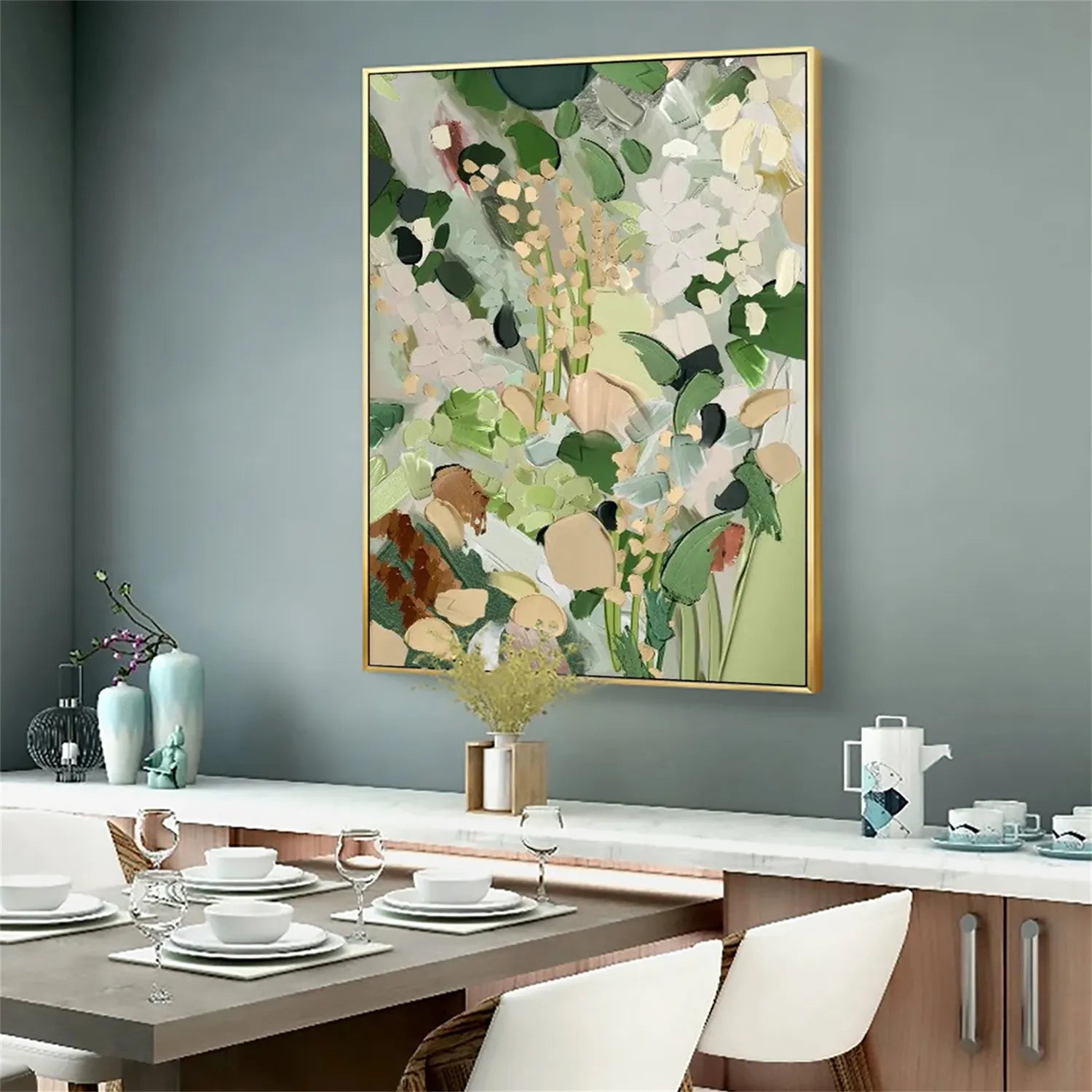 Green Flower Textured Painting Canvas #FP017