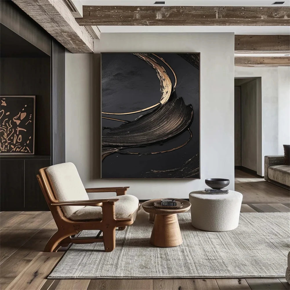 Black Minimalist Textured Canvas #MT086