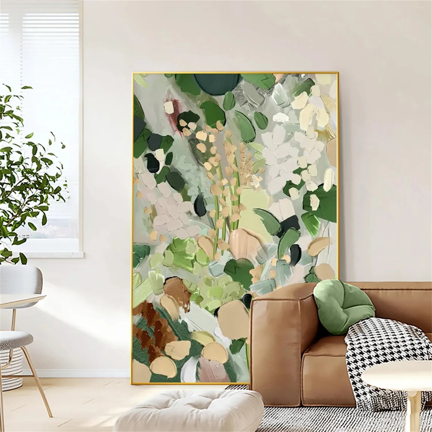 Green Flower Textured Painting Canvas #FP017
