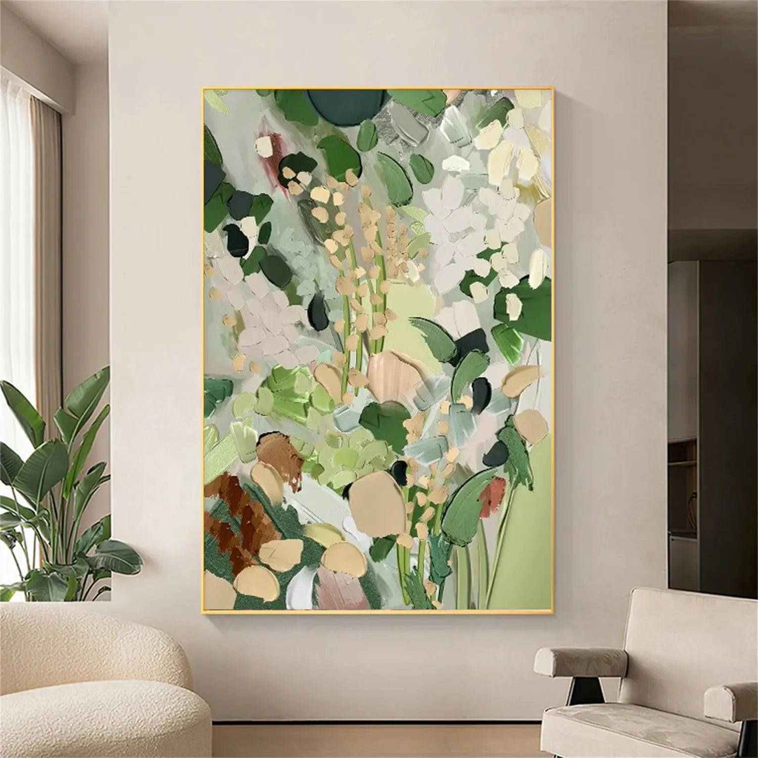 Green Flower Textured Painting Canvas #FP017