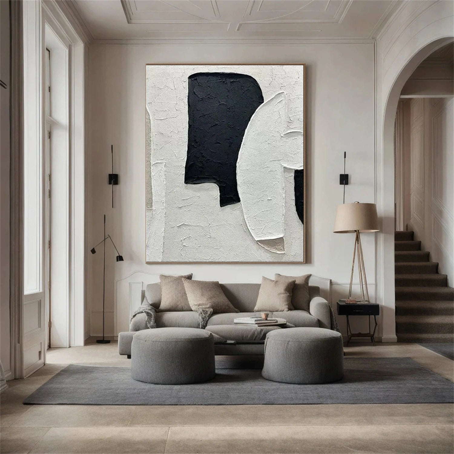 Black and White Minimalist Textured Canvas Art #MT128
