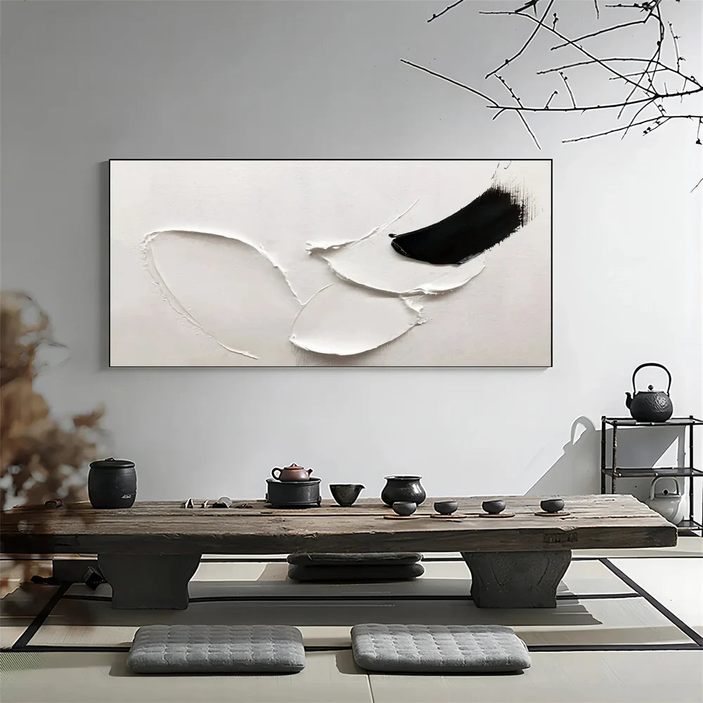White and Black Minimalist Textured Canvas #MT094