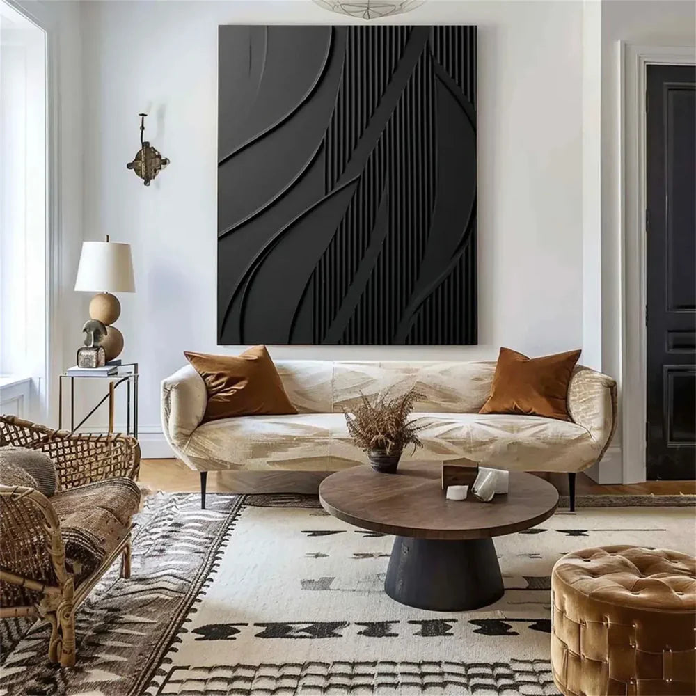 Black Minimalist Textured Canvas #MT080