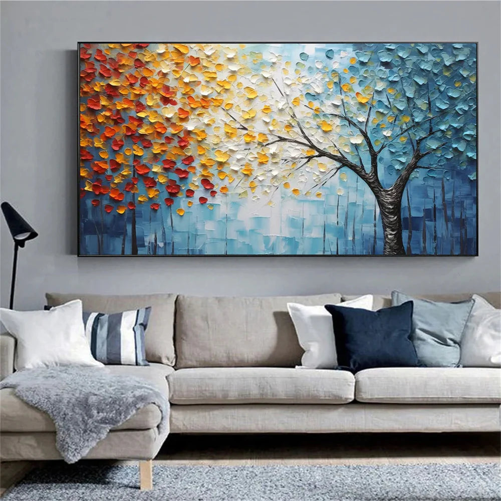 Flower And Tree Textured Painting Canvas #FT006