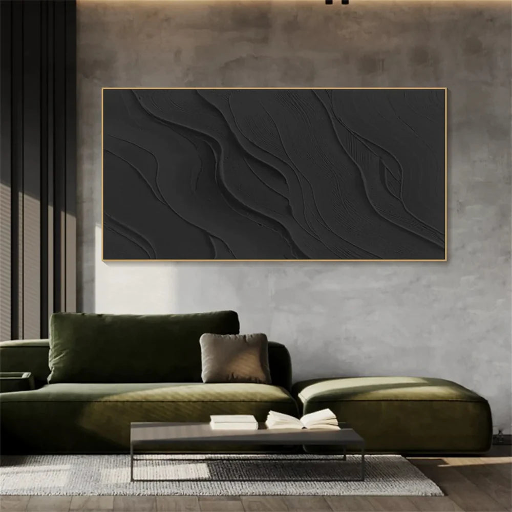 Black Minimalist Textured Canvas #MT088