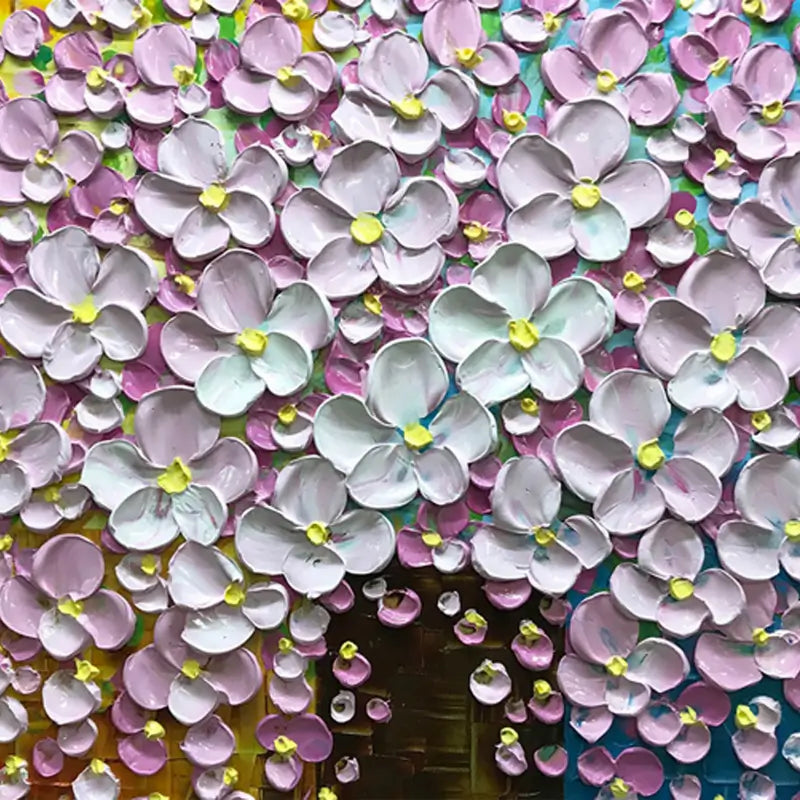 Colorful Flower And Tree Textured Painting Canvas #FT001