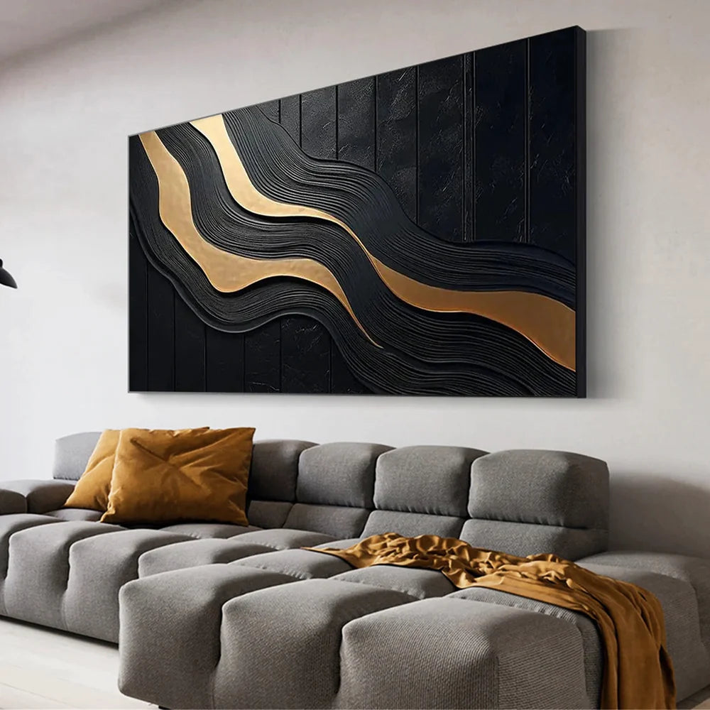 Black and Gold Minimalist Textured Canvas #MT102