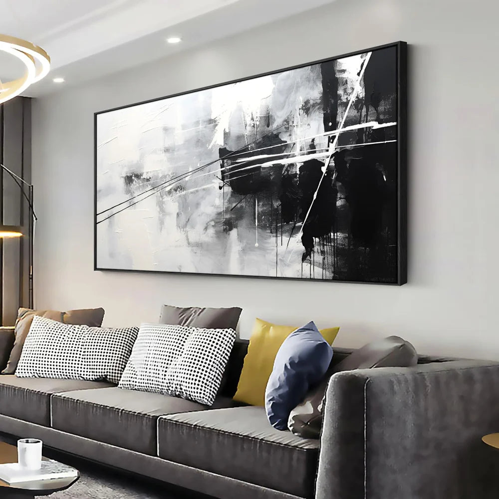 White and Black Minimalist Textured Canvas #MT098
