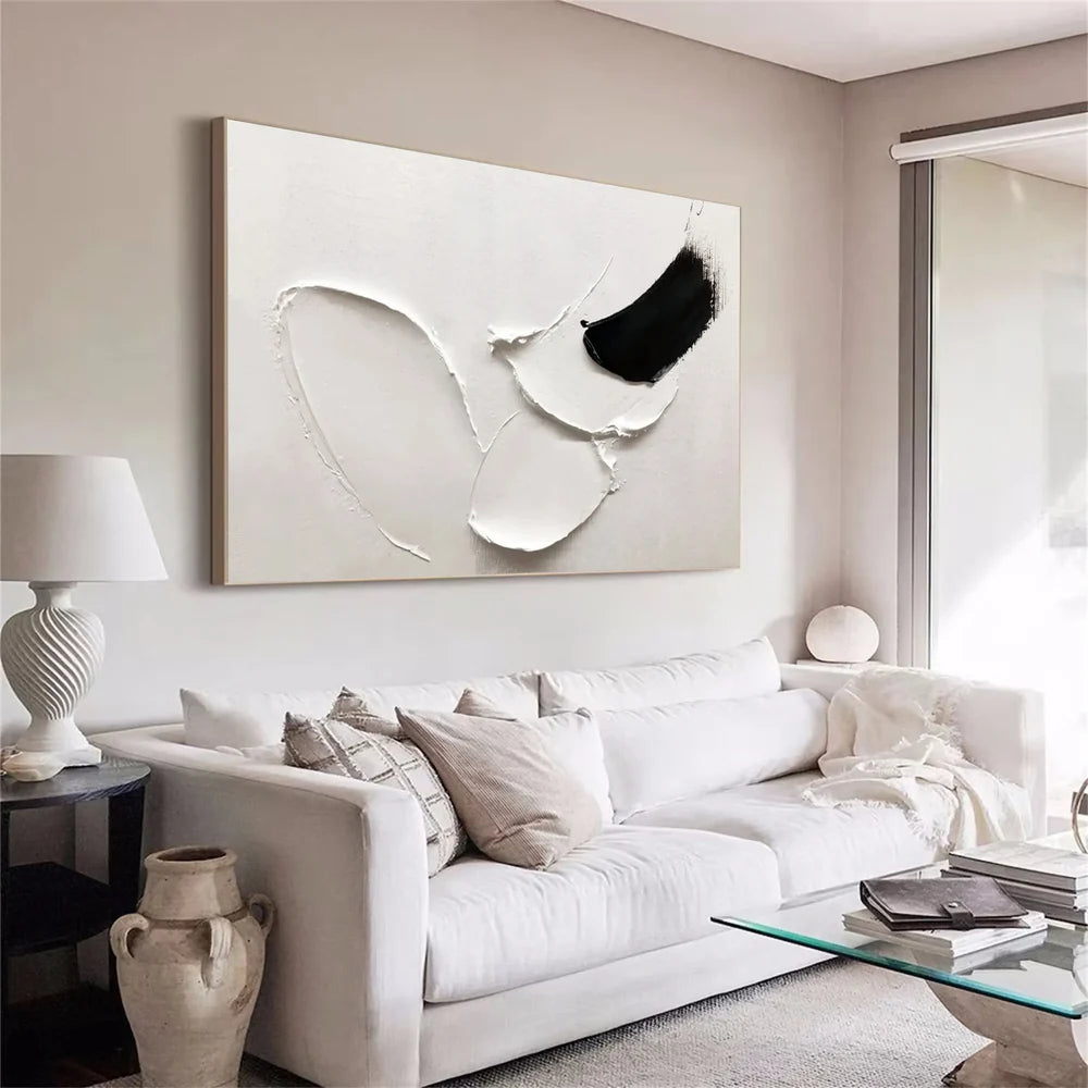 White and Black Minimalist Textured Canvas #MT094