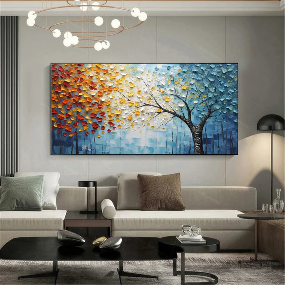 Flower And Tree Textured Painting Canvas #FT006