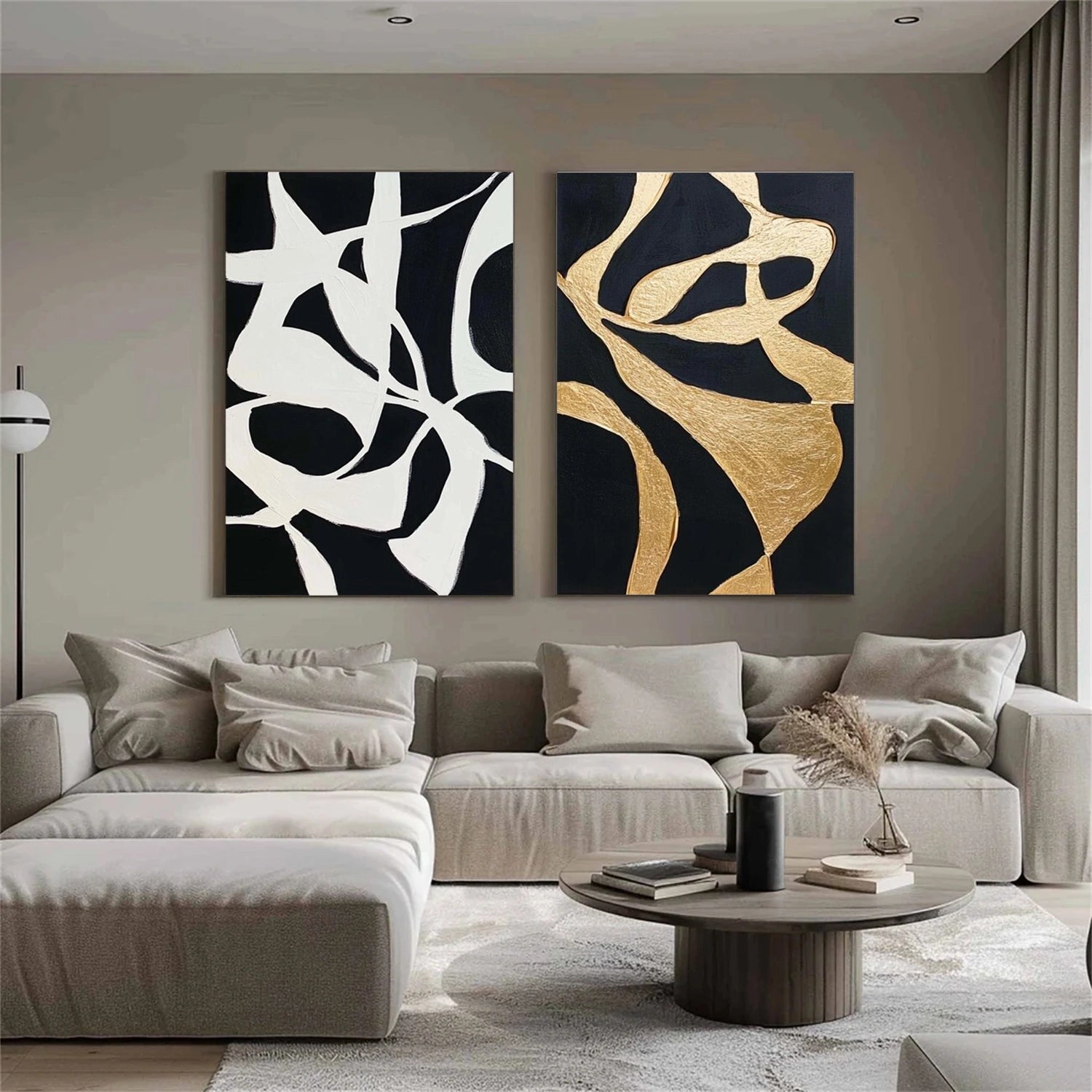 Black and White Minimalist Canvas Art Set of 2 #MT154