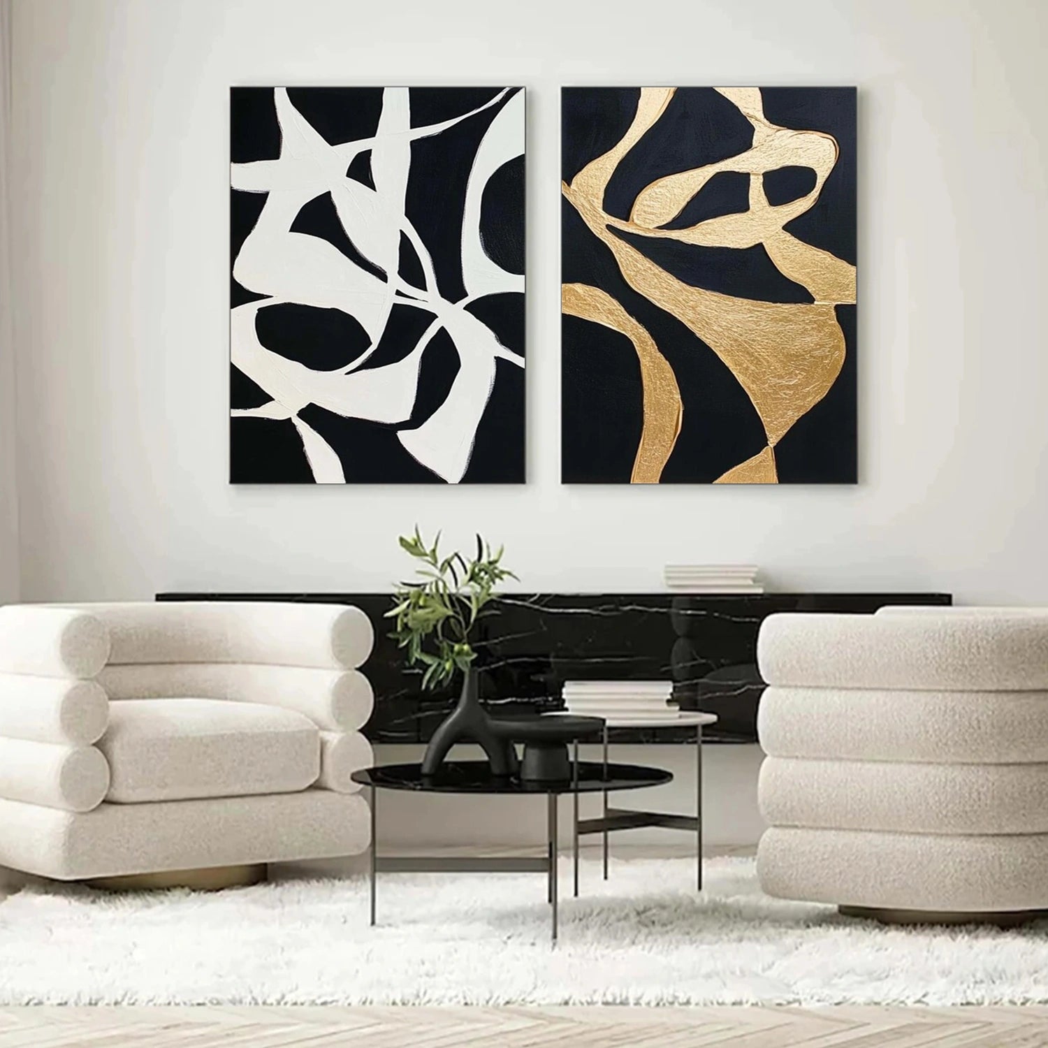 Black and White Minimalist Canvas Art Set of 2 #MT154