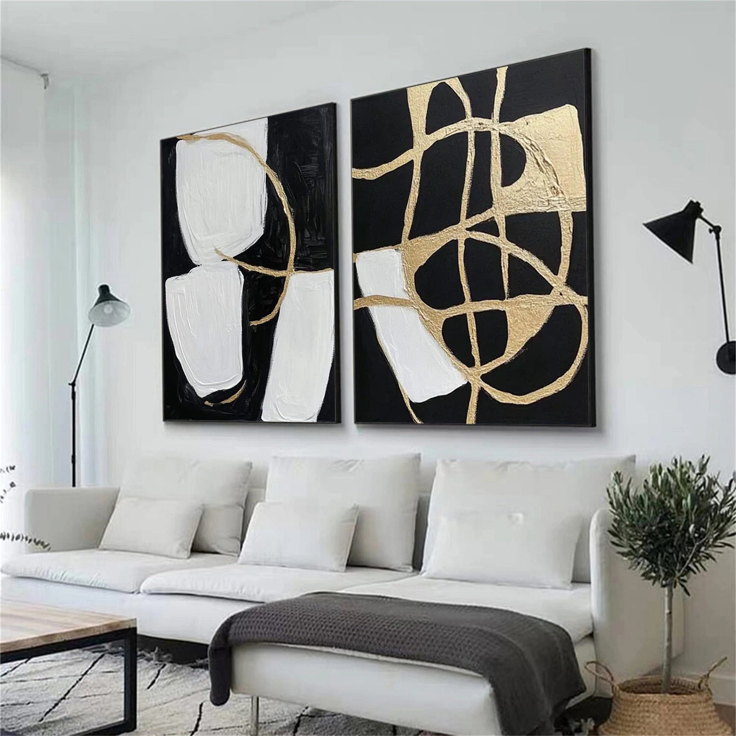 Black and White Minimalist Canvas Art Set of 2 #MT155