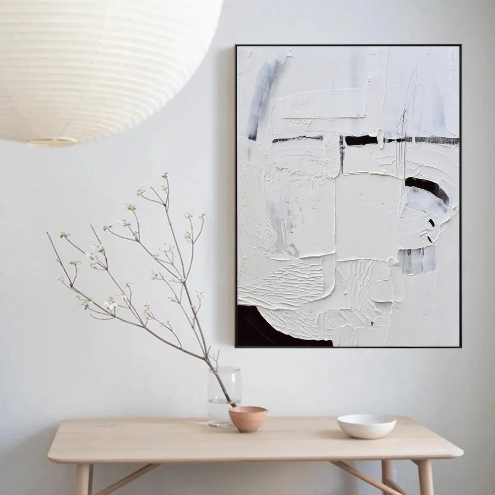 White and Black Minimalist Textured Canvas #MT083