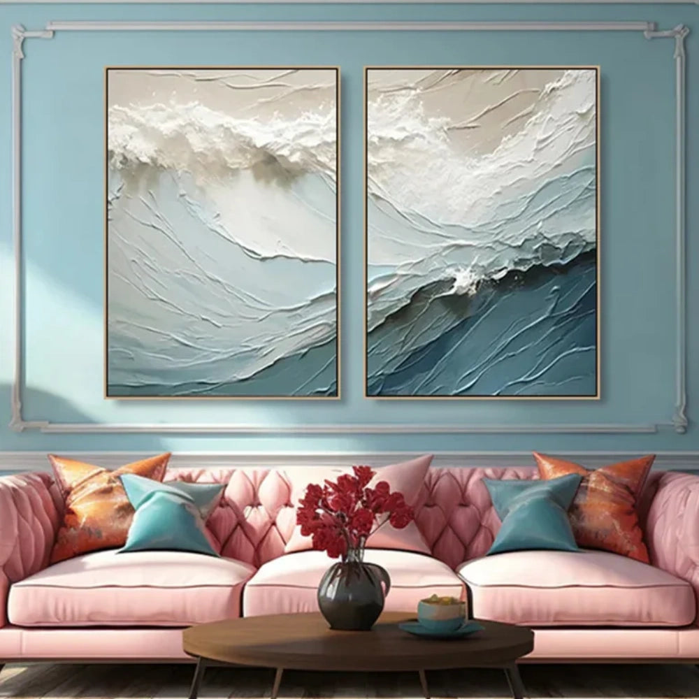 Ocean Textured Painting Canvas Set of 2 #OS022