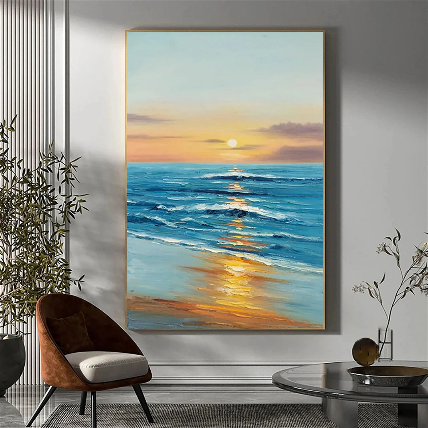 Colorful Ocean And Sky Textured Painting Canvas #OS004