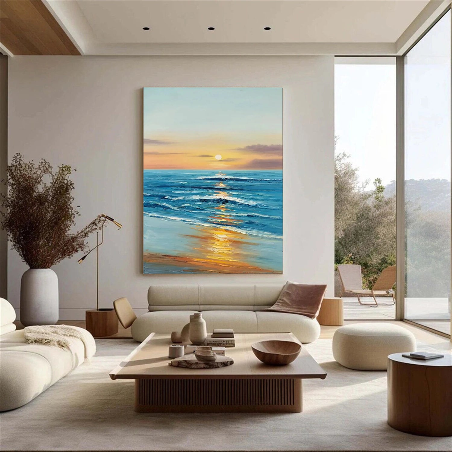 Colorful Ocean And Sky Textured Painting Canvas #OS004